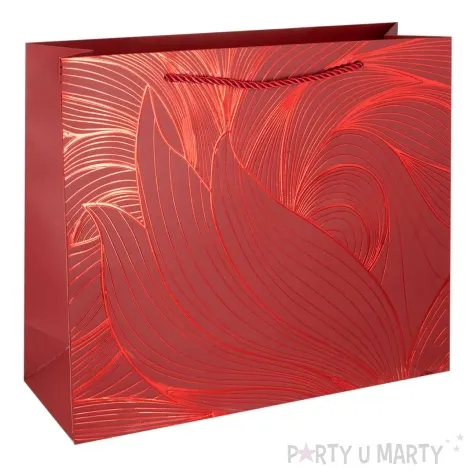 torebka prezentowa liscie metalizowane czerwony partypal 26x32 cm