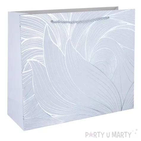 torebka prezentowa liscie metalizowane szary partypal 26x32 cm