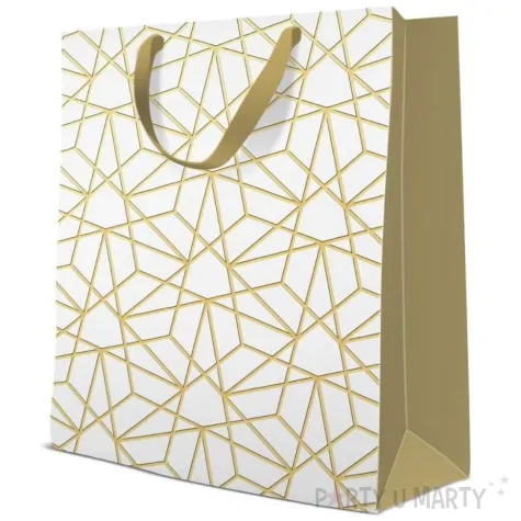 torebka prezentowa luxury mesh bialo zloty paw 26 5 x 13 x 33 5 cm