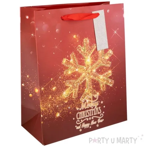 torebka prezentowa merry christmas and happy new year zlota sniezynka partypal 42x32 cm