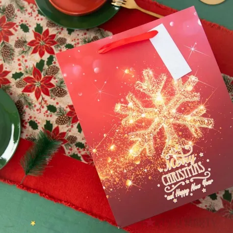 torebka prezentowa merry christmas and happy new year zlota sniezynka partypal 42x32 cm