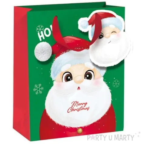 torebka prezentowa mikolaj merry christmas zielona partypal 32x42x12 cm