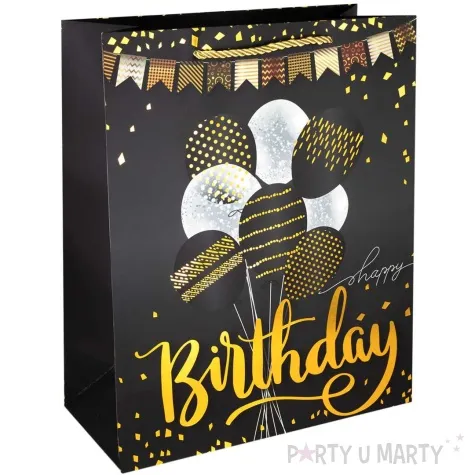 torebka prezentowa niezwykle urodziny balony czarno zloty partypal 32x26 cm