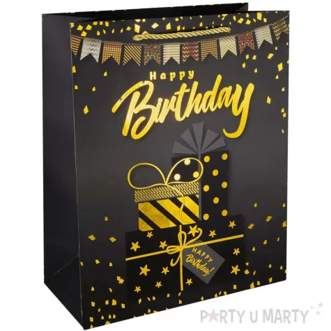 torebka prezentowa niezwykle urodziny prezenty czarno zloty partypal 32x26 cm