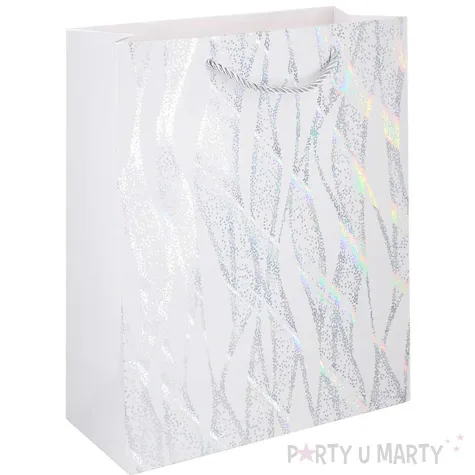 torebka prezentowa opalizujace fale bialy partypal 32x26 cm