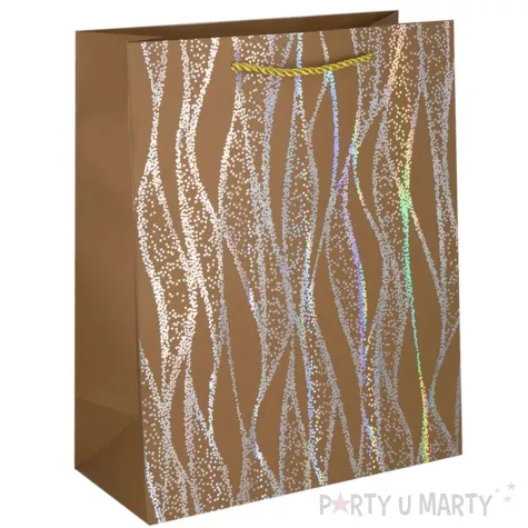 torebka prezentowa opalizujace fale brazowy partypal 44x31 cm