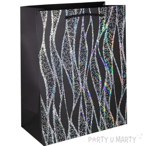 torebka prezentowa opalizujace fale czarny partypal 44x31 cm