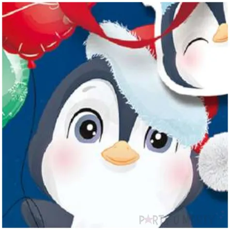 torebka prezentowa pingwinek merry christmas niebieska partypal 26x32x12 5