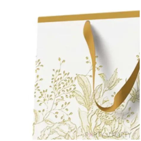 torebka prezentowa rosliny bialo zloty paw 26 5 x 33 5 x 13 cm