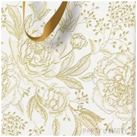 torebka prezentowa rosliny bialo zloty paw 26 5 x 33 5 x 13 cm