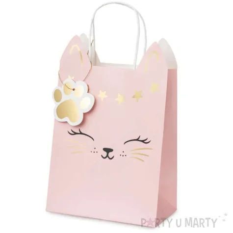 torebka prezentowa slodki kotek rozowy jasny partydeco 27 5 x 18 x 10 5 cm
