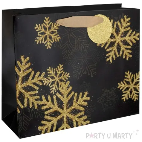 torebka prezentowa sniezynki czarny partypal 23 x 18 cm