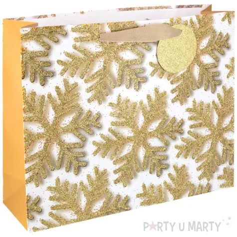 torebka prezentowa sniezynki zloty partypal 33 x 26 5 cm
