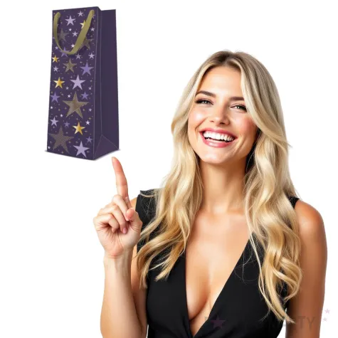 torebka prezentowa swiateczne gwiazdki fioletowa paw 12x37 cm