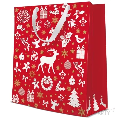 torebka prezentowa swiateczny klimat renifer sniezki czerwona paw 17x17x6 cm