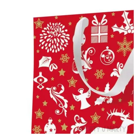 torebka prezentowa swiateczny klimat renifer sniezki czerwona paw 17x17x6 cm