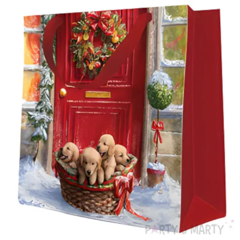 torebka prezentowa szczeniaki w koszyku paw 17 x 17 x 6 cm