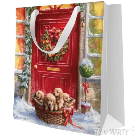 torebka prezentowa szczeniaki w koszyku paw 20 x 25 x 10 cm