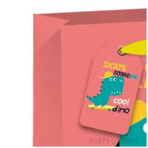 torebka prezentowa wesoly dinozaur czerwona 23 x 18 cm