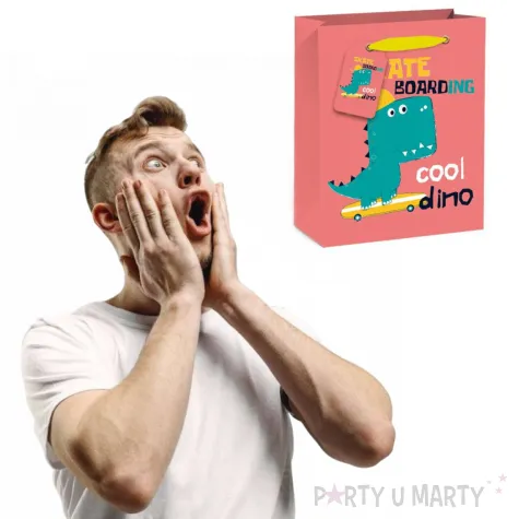 torebka prezentowa wesoly dinozaur czerwona partypal 32 x 26 cm