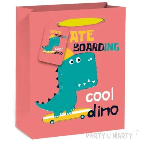 torebka prezentowa wesoly dinozaur czerwona partypal 32 x 26 cm