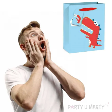 torebka prezentowa wesoly dinozaur niebieska partypal 32 x 26 cm