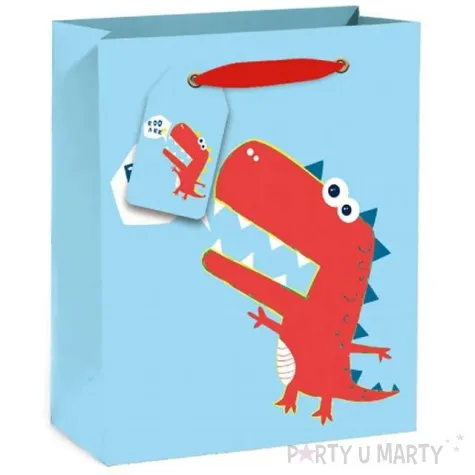 torebka prezentowa wesoly dinozaur niebieska partypal 42 x 32 cm