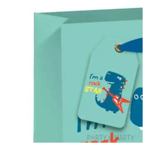 torebka prezentowa wesoly dinozaur zielona partypal 23 x 18 cm