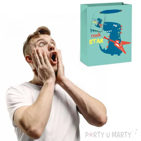 torebka prezentowa wesoly dinozaur zielona partypal 42 x 32 cm
