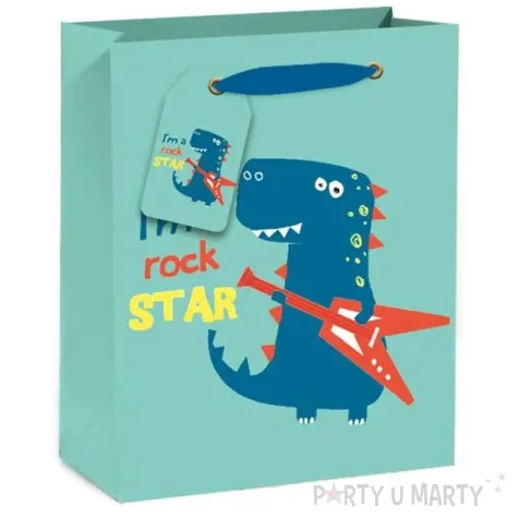 torebka prezentowa wesoly dinozaur zielona partypal 42 x 32 cm