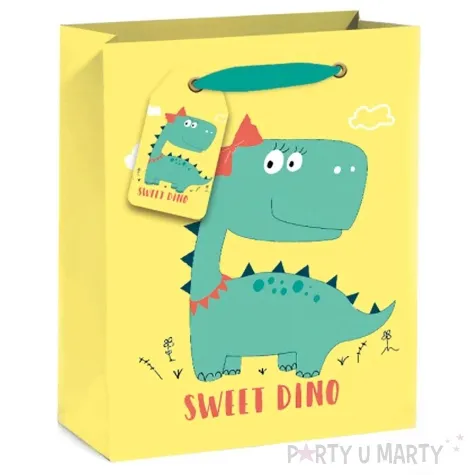 torebka prezentowa wesoly dinozaur zolta partypal 42 x 32 cm