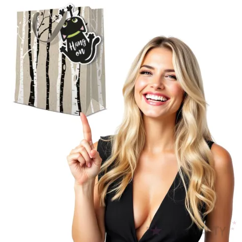 torebka prezentowa wiszacy kot paw 26x33 cm