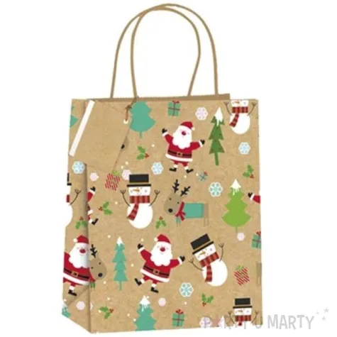 torebka prezentowa xmas balwanki mikolaje zlota partypal 26x32x12 5 cm