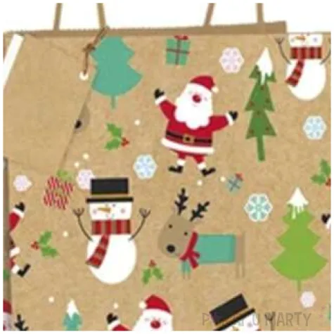 torebka prezentowa xmas balwanki mikolaje zlota partypal 26x32x12 5 cm