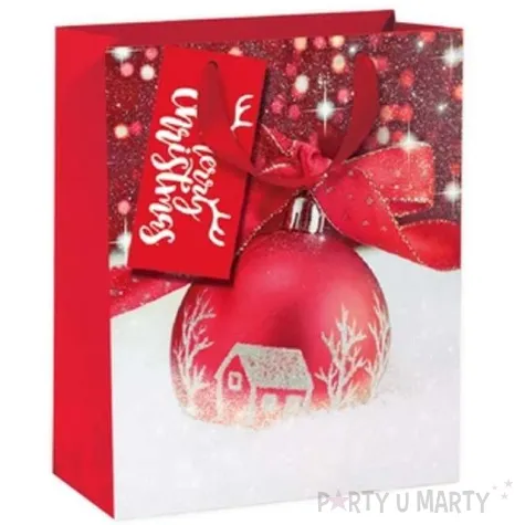 torebka prezentowa xmas bombka domek czerwona partypal 32x42x12 cm