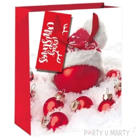 torebka prezentowa xmas bomka w czapce czerwona partypal 18x23x10 cm