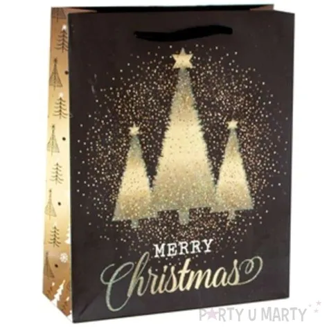 torebka prezentowa xmas choinki czarna partypal 26x32x12 5 cm