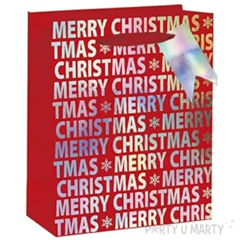 torebka prezentowa xmas napisy czerwona partypal 32x42x12 cm