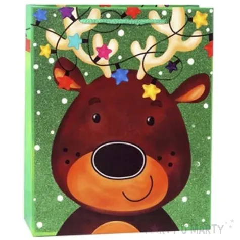 torebka prezentowa xmas renifer zielona partypal 18x23x10 cm