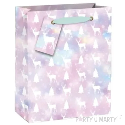torebka prezentowa xmas renifery pastelowa partypal 32x42x12 cm
