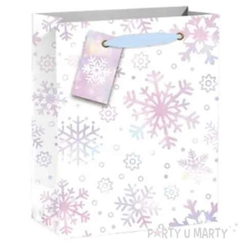 torebka prezentowa xmas sniezki biala partypal 18x23x10 cm