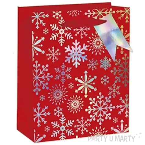 torebka prezentowa xmas sniezynki czerwona partypal 26x32x12 5 cm