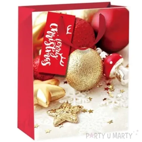 torebka prezentowa xmas zlote bombki czerwona partypal 32x42x12 cm