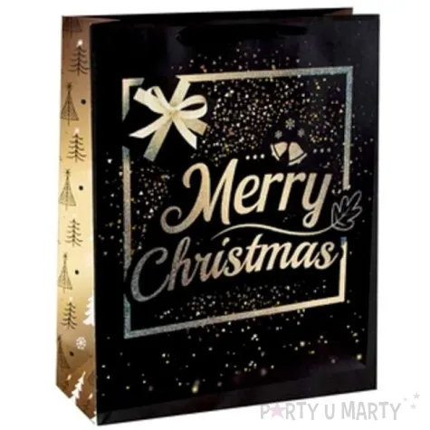 torebka prezentowa xmas zyczenia czarna partypal 18x23x10 cm