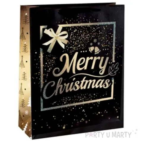 torebka prezentowa xmas zyczenia czarna partypal 26x32x12 5 cm