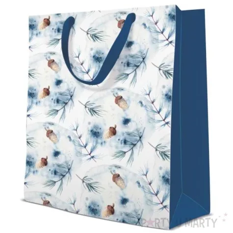 torebka prezentowa zimowy klimat galazki i zoledzie biala paw 20x25x10 cm