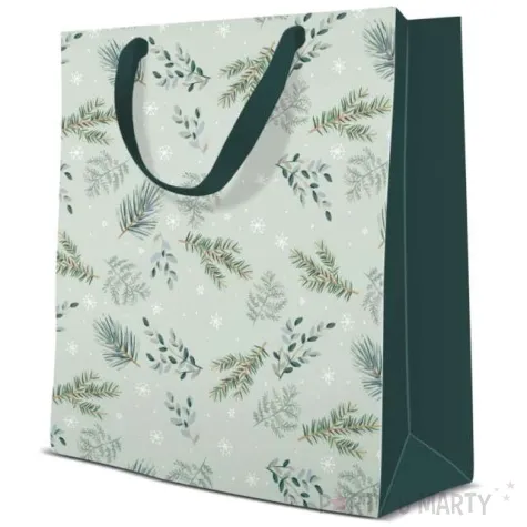 torebka prezentowa zimowy klimat galazki zielona paw 17x17x6 cm