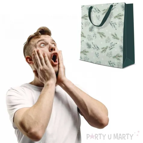 torebka prezentowa zimowy klimat galazki zielona paw 17x17x6 cm