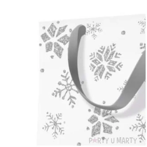 torebka prezentowa zimowy klimat sniezynki biala paw 20x25x10 cm
