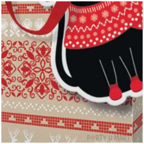 torebka prezentowa zimowy kotek czerwony bez paw 26x33 cm